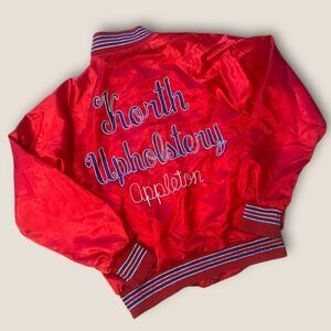 Vintage Red Satin Varsity Jacket USA Made M Personalized Chain Stitch)